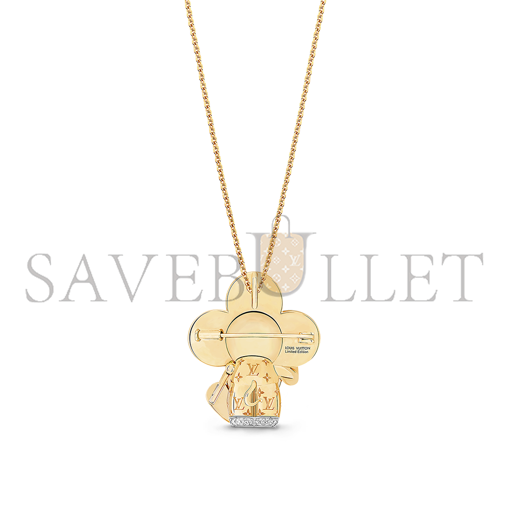 LOUIS VUITTON VIVIENNE MANEKI NEKO PENDANT, 3 GOLDS, LACQUER & DIAMONDS Q93901 LOUIS VUITTON VIVIENNE MANEKI NEKO PENDANT, 3 GOLDS, LACQUER & DIAMONDS Q93901